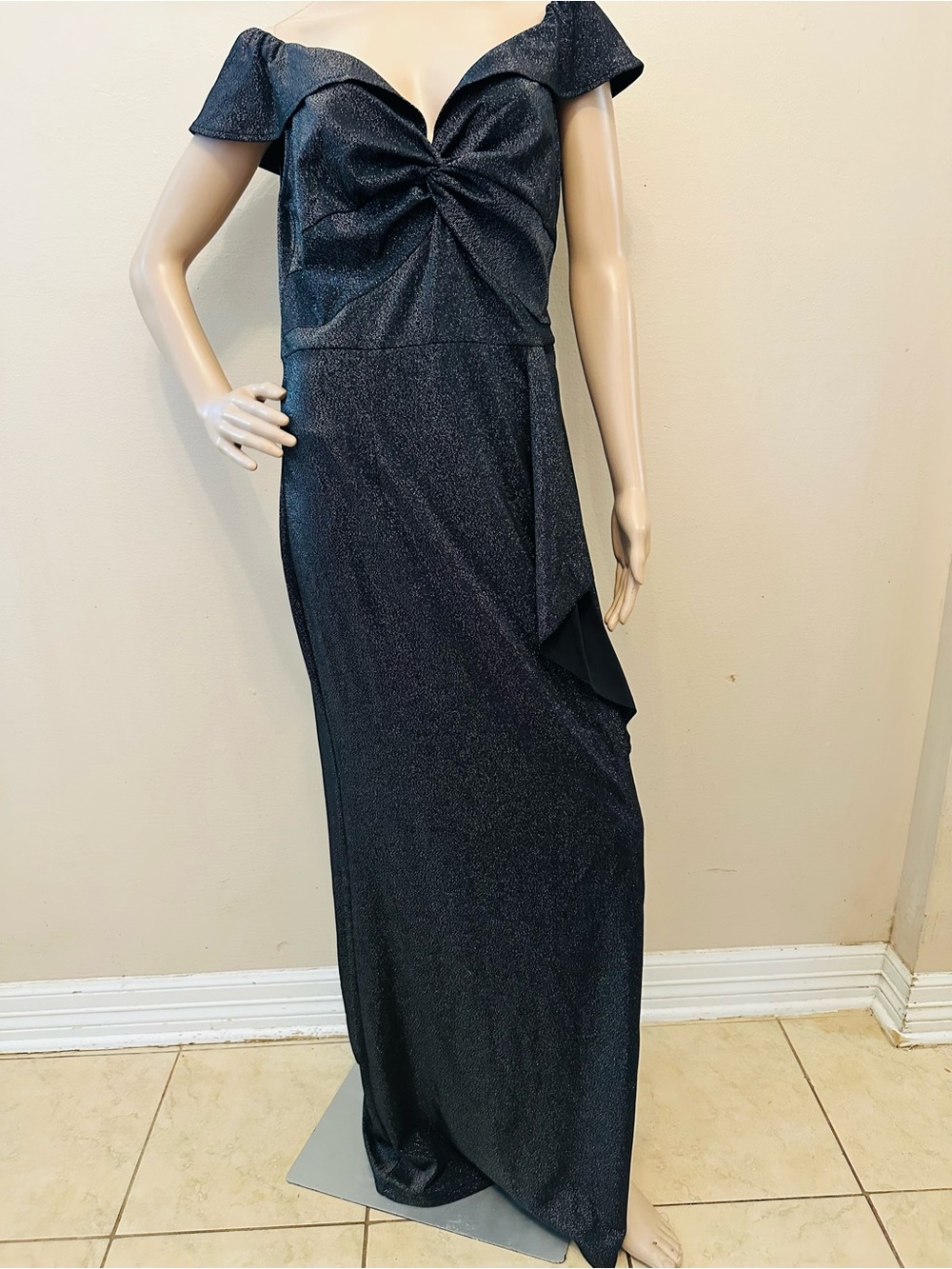NWT VFSHOW Metallic Glitter Off-The-Shoulder Evening Gown with Adjustable Slit L